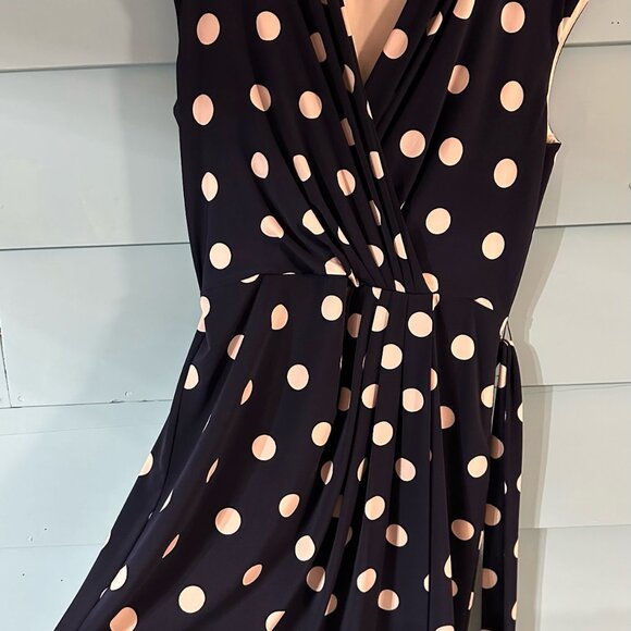 Eliza J, Size 12, Navy Blue with cream polka dots. Fully lined. - Picture 2 of 14